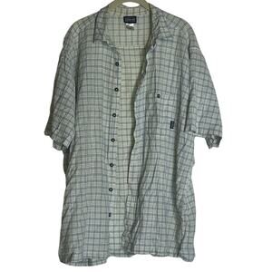 Patagonia Organic Cotton White Blue Green Plaid Short Sleeve Shirt-XXL